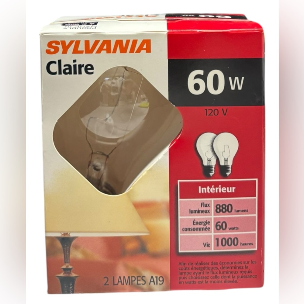 Sylvania Clear Light Bulbs 60w 120v 2 bulbs in Box A19 NOT LED - Picture 2 of 5